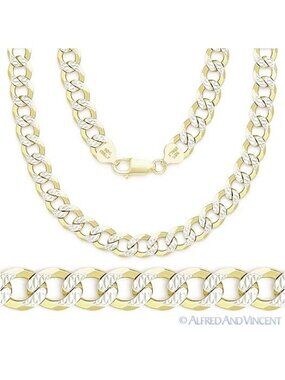 6.9mm Cuban Pave Link .925 Sterling Silver 14k Yellow Gold-Plated Chain Necklace